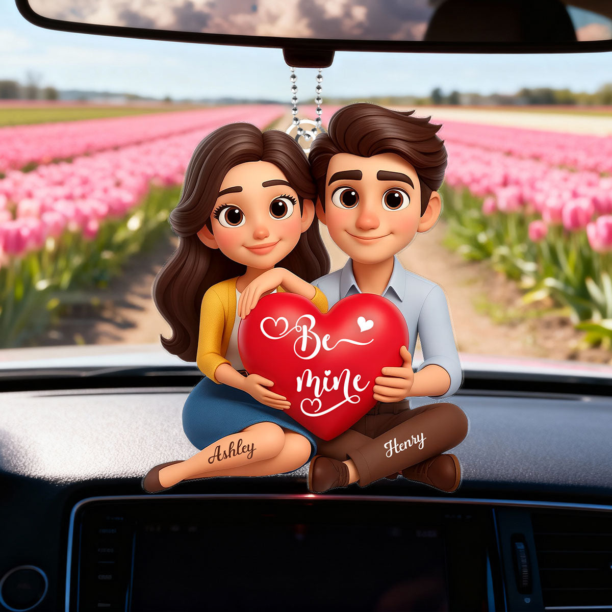 Eternal Love Cartoon Couple Sitting - Personalized Acrylic Ornament - Sentimental Gift for him, for her
