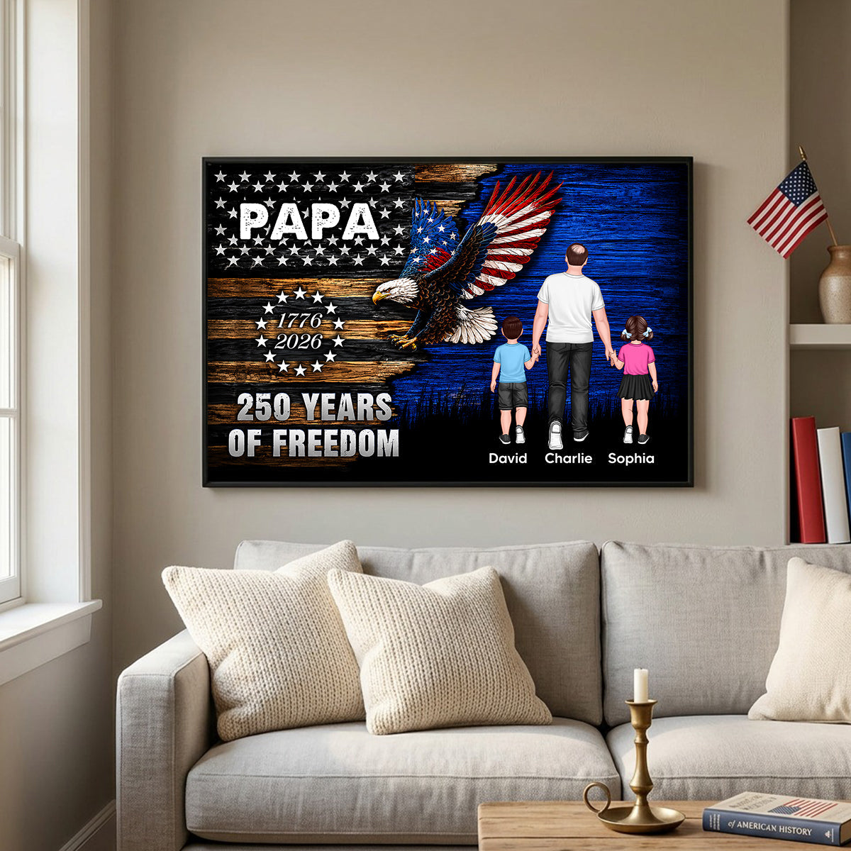 Grandpa Dad Nation Flag America 250th Anniversary - Personalized Poster - Father's Day