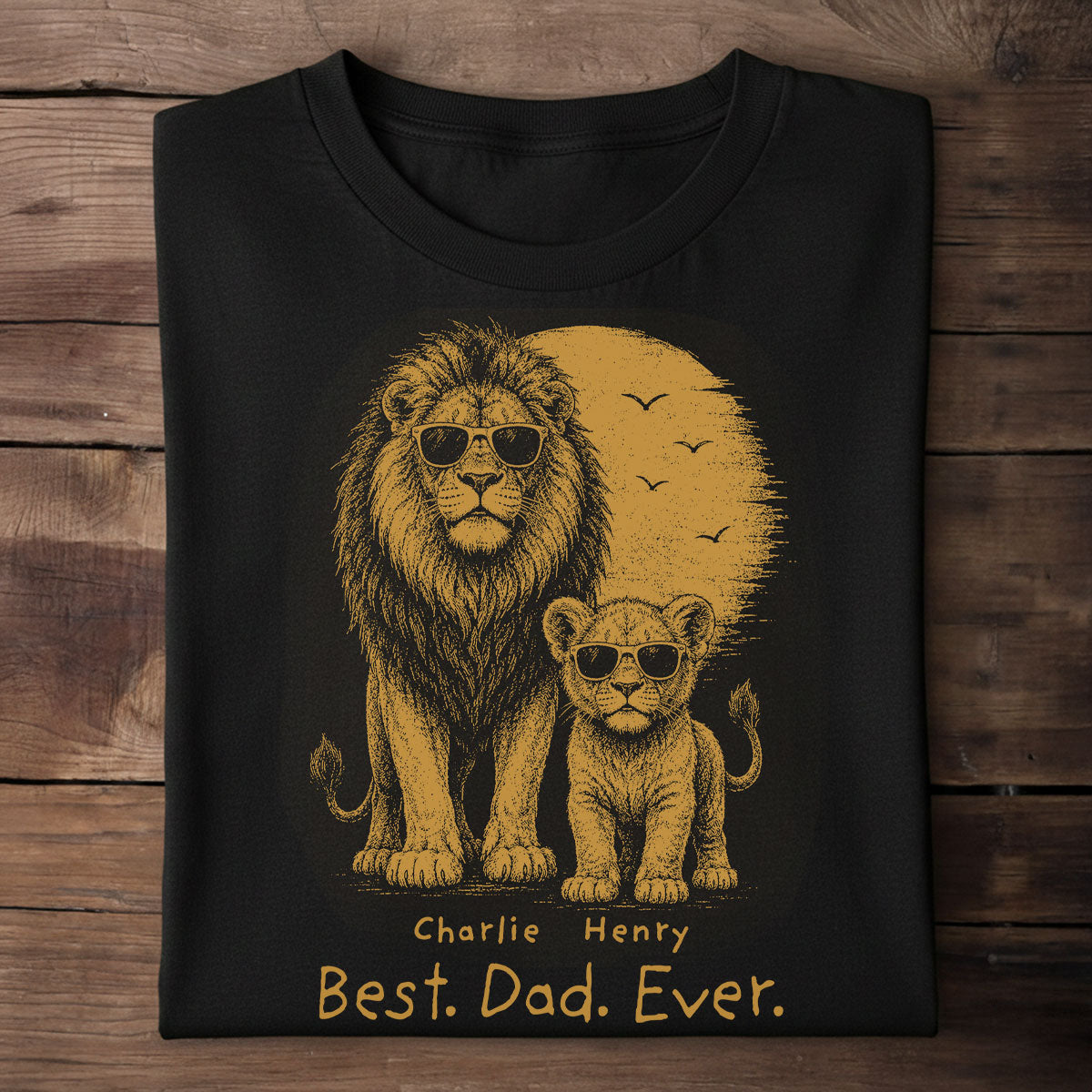 Retro Vintage Lion Dad And Kids Daddy Protector - Personalized Shirt - Cool Father's Day Gift For Dad, Husband