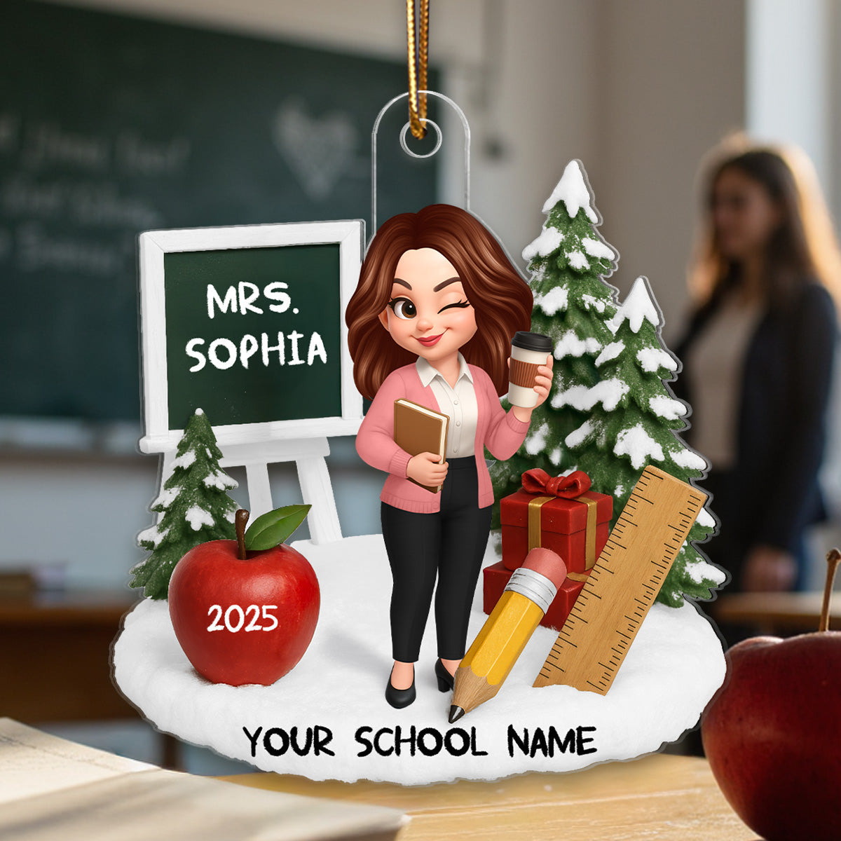 3D Effect Christmas Teacher Things - Personalized Acrylic Ornament - Gift For Teachers, Colleagues