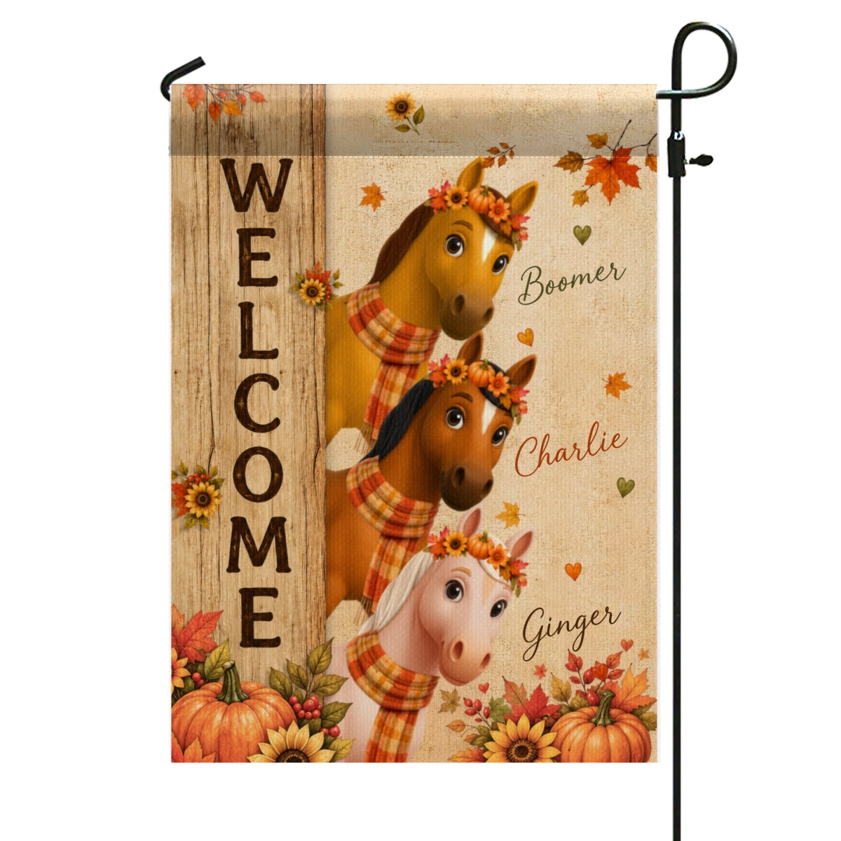 Cozy Fall Horses Welcome - Personalized Garden Flag - Fall Season Decoration