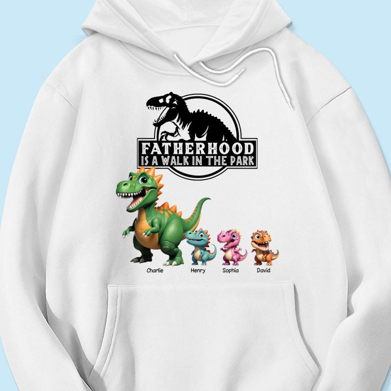 Fatherhood Is A Walk In The Park Custom Cartoon Dinosaurs - Personalized Shirt - Father's Day Gift For Husband, Dad