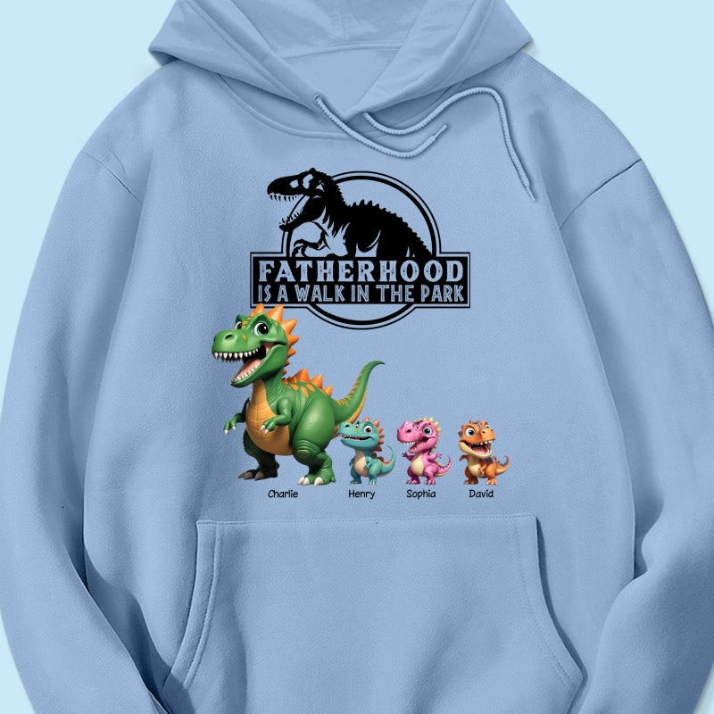 Fatherhood Is A Walk In The Park Custom Cartoon Dinosaurs - Personalized Shirt - Father's Day Gift For Husband, Dad
