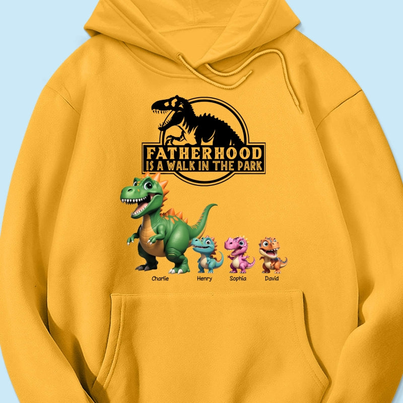 Fatherhood Is A Walk In The Park Custom Cartoon Dinosaurs - Personalized Shirt - Father's Day Gift For Husband, Dad