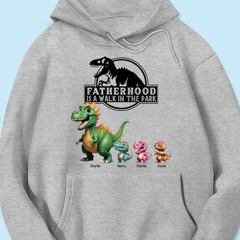 Fatherhood Is A Walk In The Park Custom Cartoon Dinosaurs - Personalized Shirt - Father's Day Gift For Husband, Dad