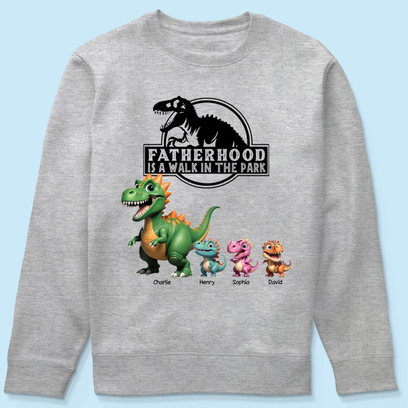 Fatherhood Is A Walk In The Park Custom Cartoon Dinosaurs - Personalized Shirt - Father's Day Gift For Husband, Dad