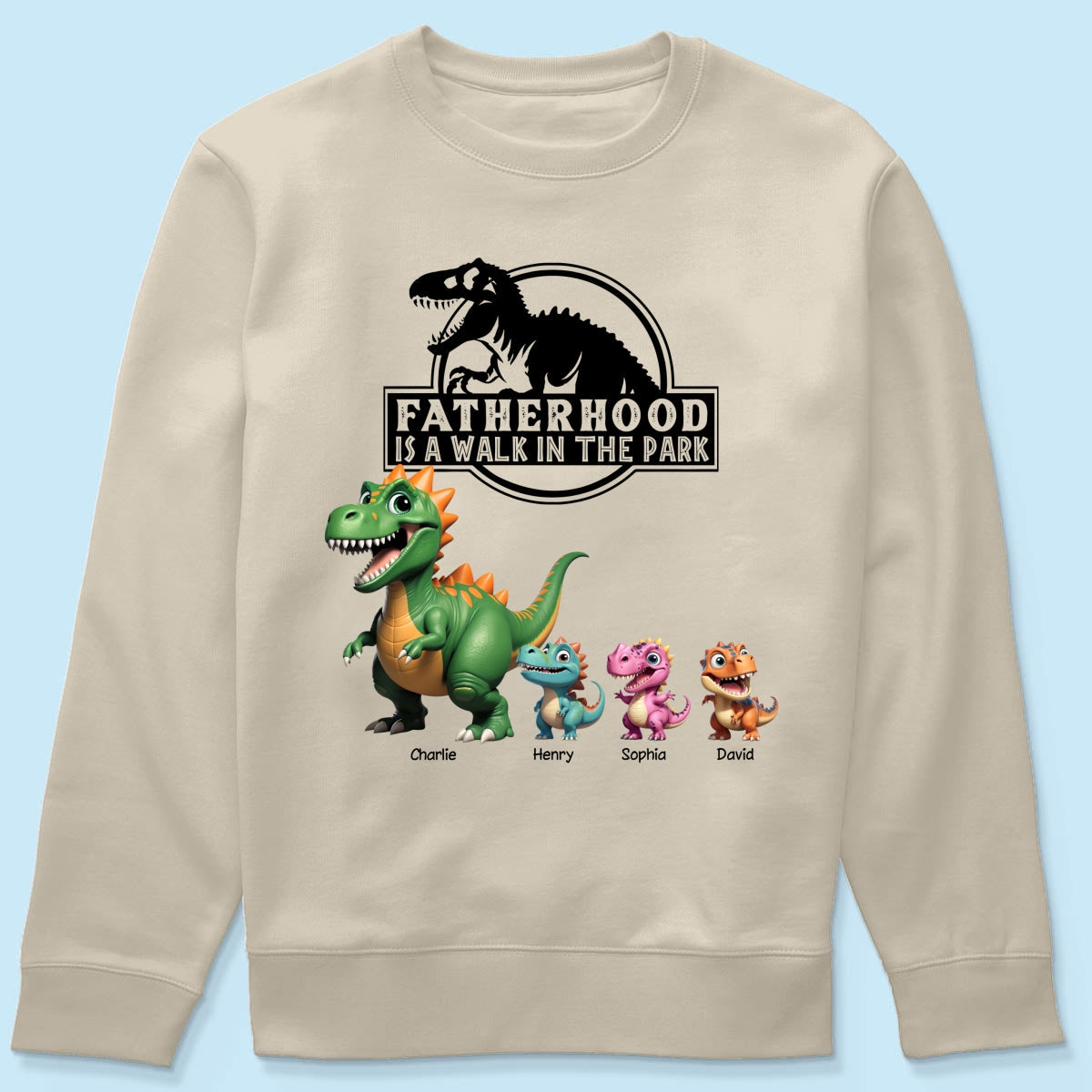 Fatherhood Is A Walk In The Park Custom Cartoon Dinosaurs - Personalized Shirt - Father's Day Gift For Husband, Dad