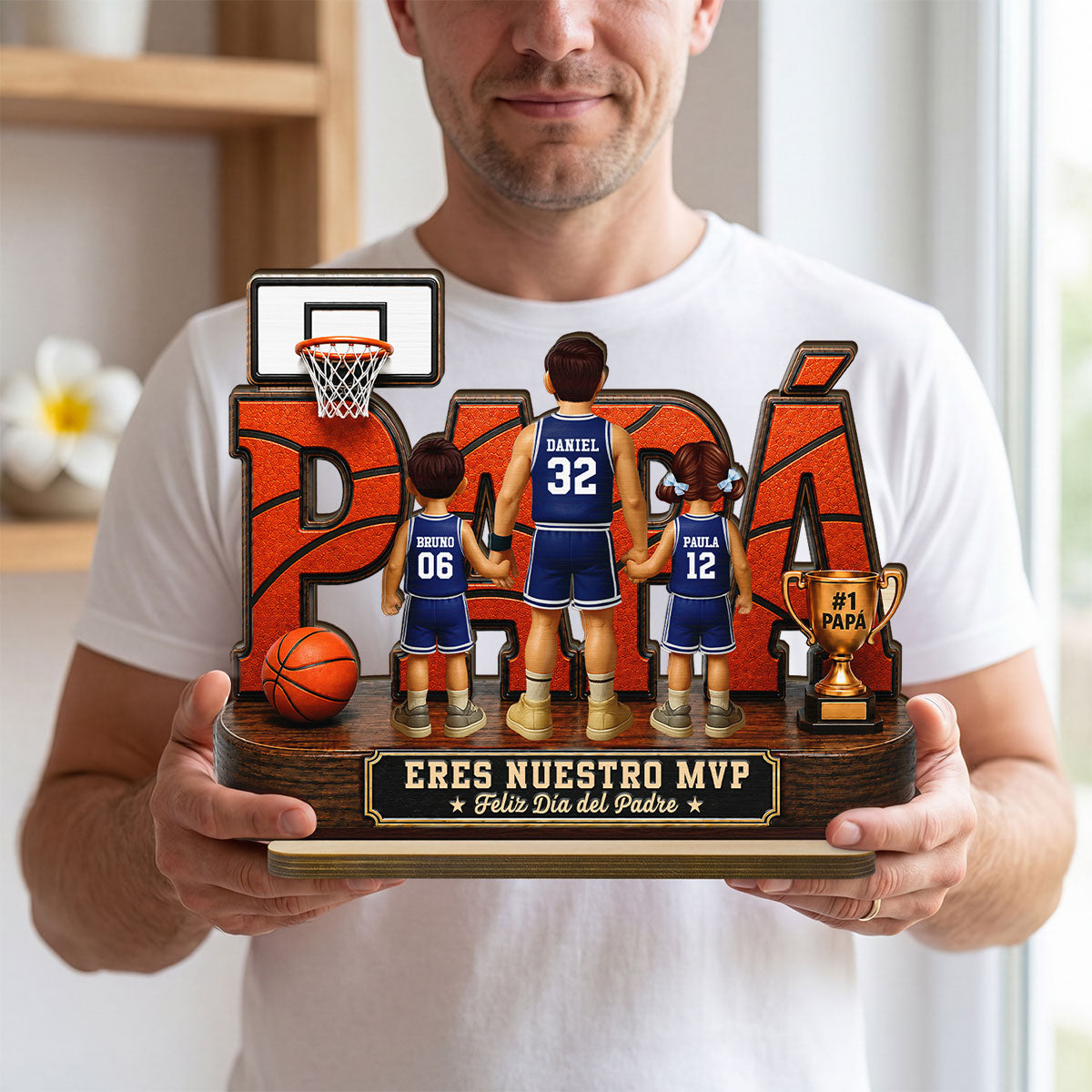 Leyenda Papá Basquetbolista, Tú Eres Nuestro MVP - Placa de Madera Personalizada de 2 Capas - Regalo del Día del Padre para Papá