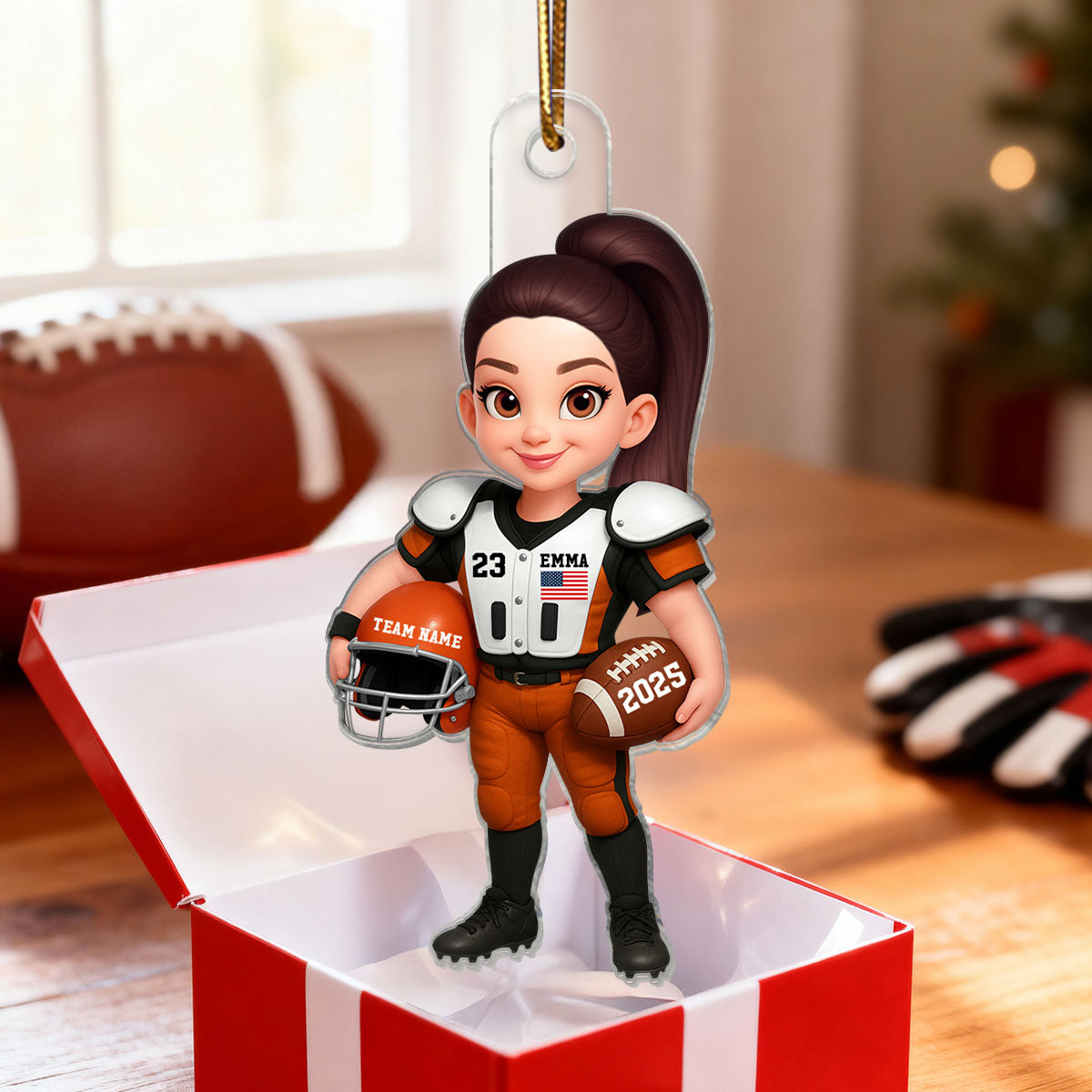 3D Effect Proud American Football Player Female Male - Personalized Acrylic Ornament - Gift For Football Lovers, Granddaughter, Daughter, Wife