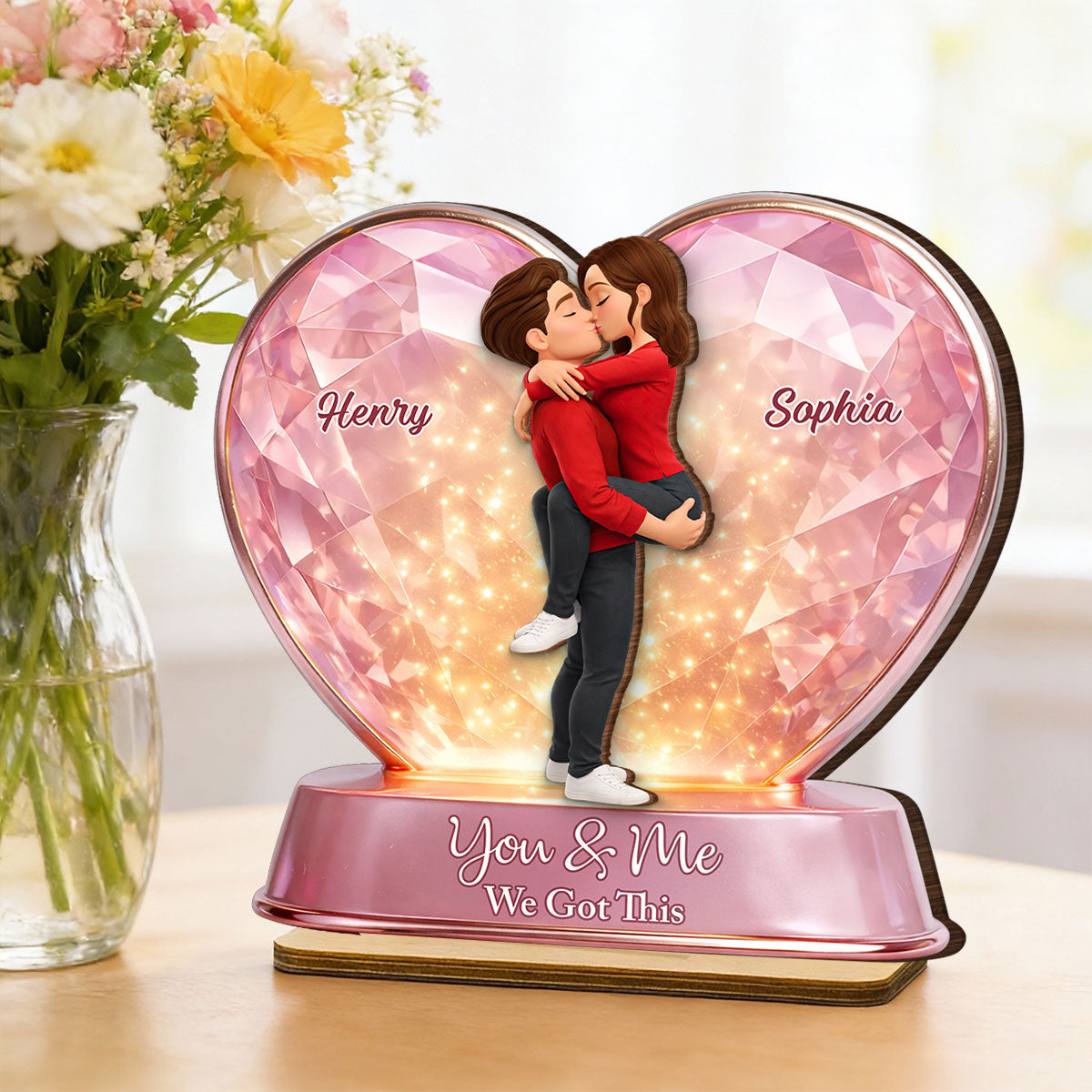 You & Me We Got This Pink Heart - Personalized 2-Layered Wooden Plaque - Anniversary, Valentine's Day Gift, Gift For Him, Gift For Her