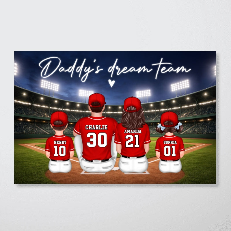 Family Baseball Daddy's Dream Team - Personalized Poster - Gift For Baseball Dad, Gift For Family