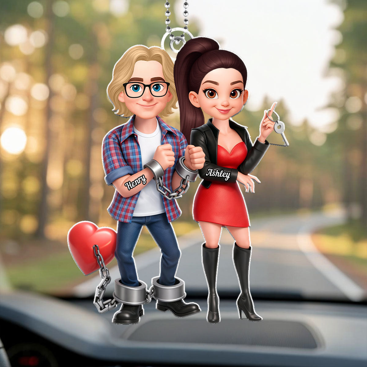 Funny Cartoon Couple - Personalized Car Hanger - Gift for Couple