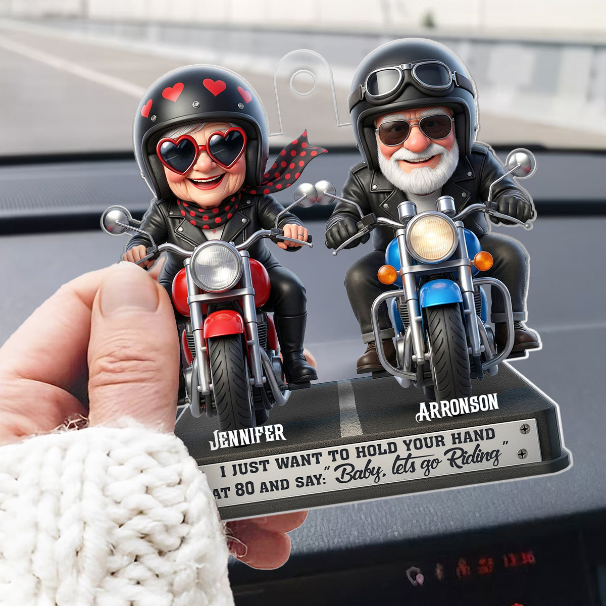 Baby Let's Go Riding Old Couple - Personalized Acrylic Car Hanger - Sentimental Gift for him, for her