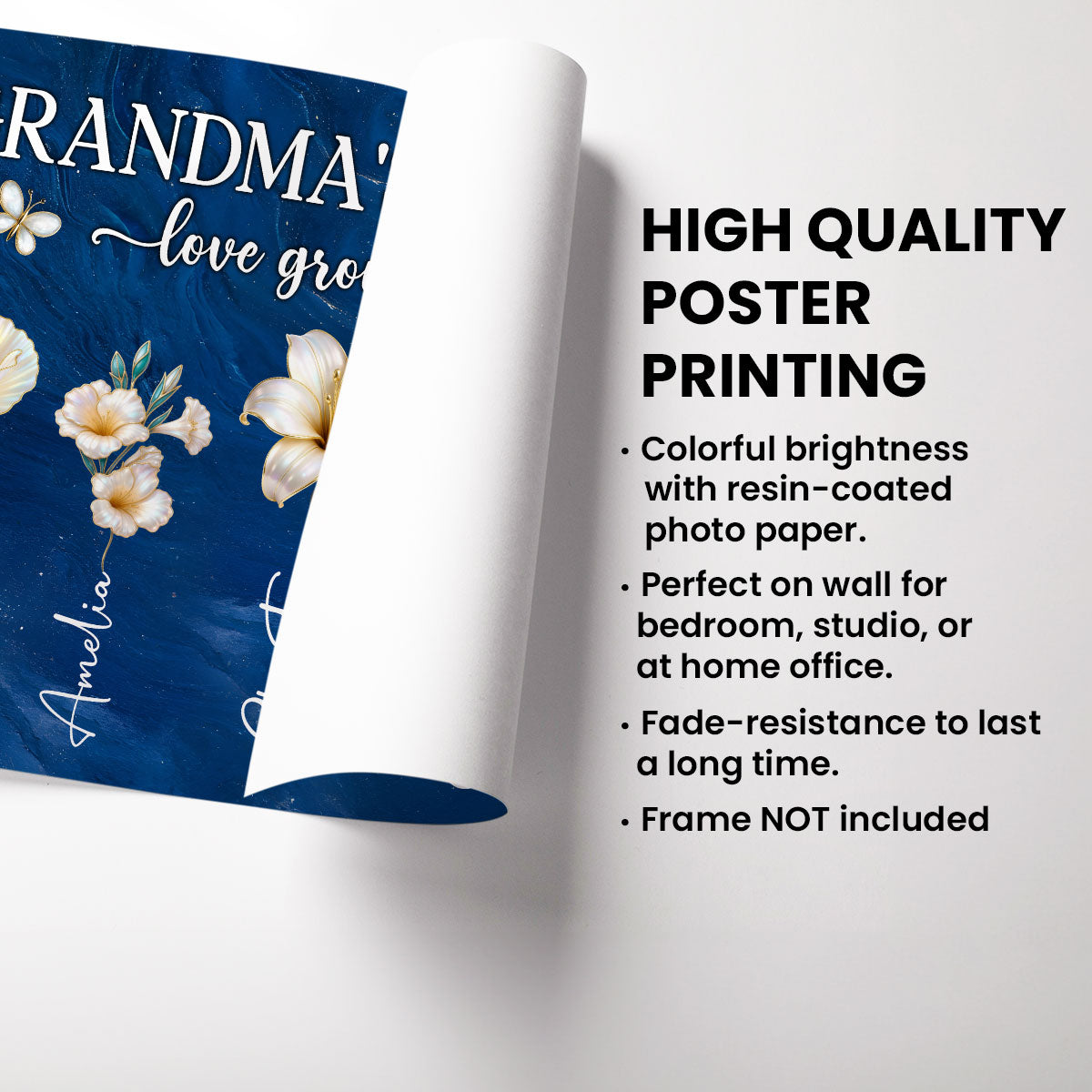 Grandma's Garden 3D Effect Birth Month Flowers - Personalized Poster - Christmas, Birthday, Mother's Day Gift For Grandma