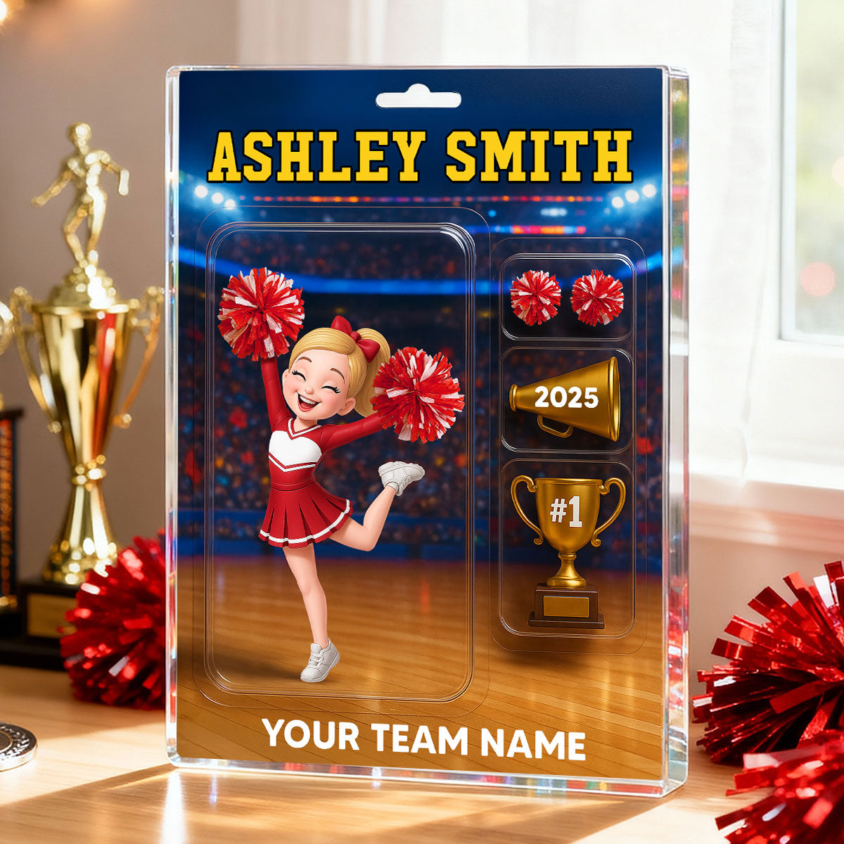 3D Effect Cheerleader Custom Figure Style Christmas - Personalized Acrylic Block Plaque - Christmas Gift For Cheerleaders