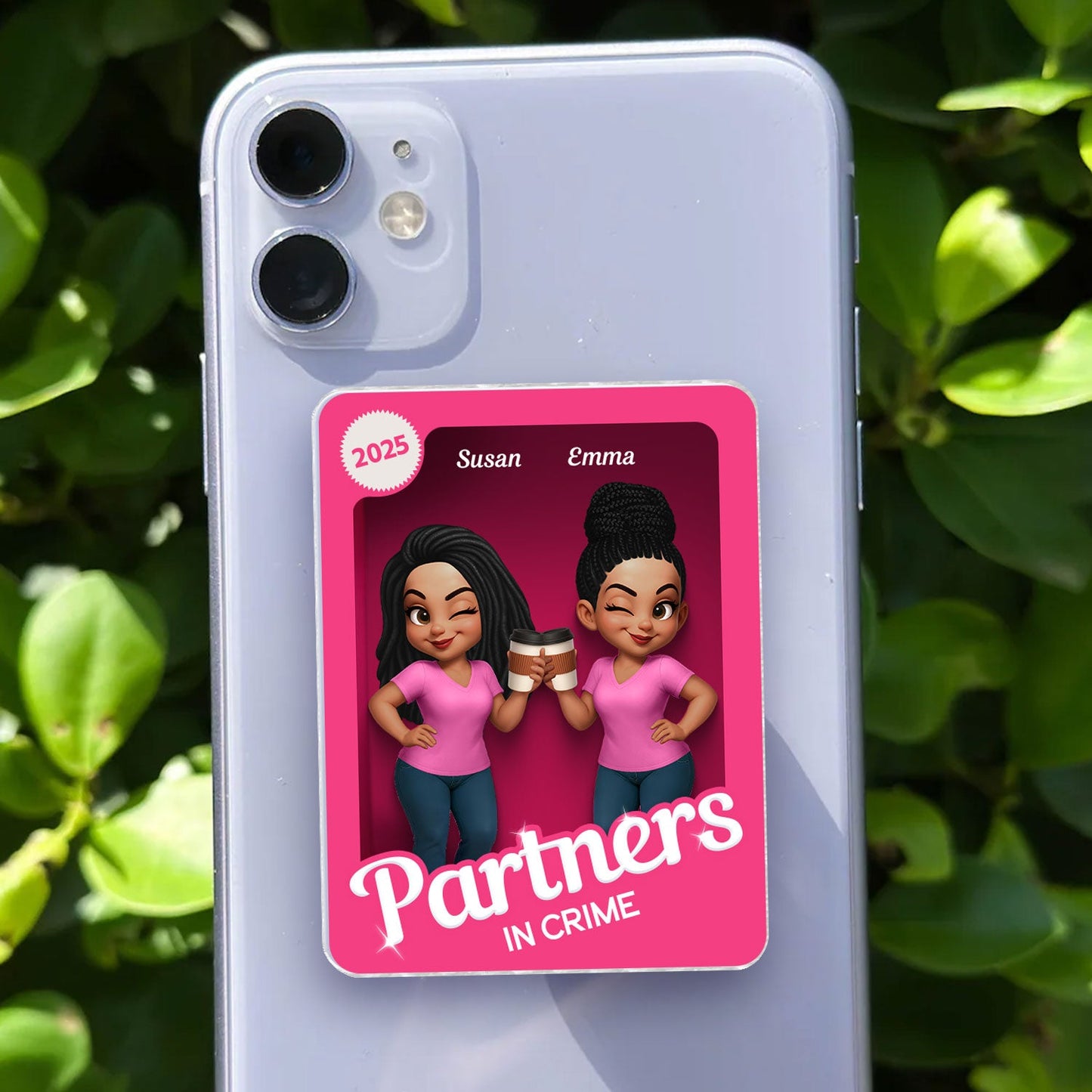 Besties Forever Pink 3D Effect Action Figure – Personalized Acrylic Magnetic Phone Grip – Gift for Best Friends, Matching Phone Grips