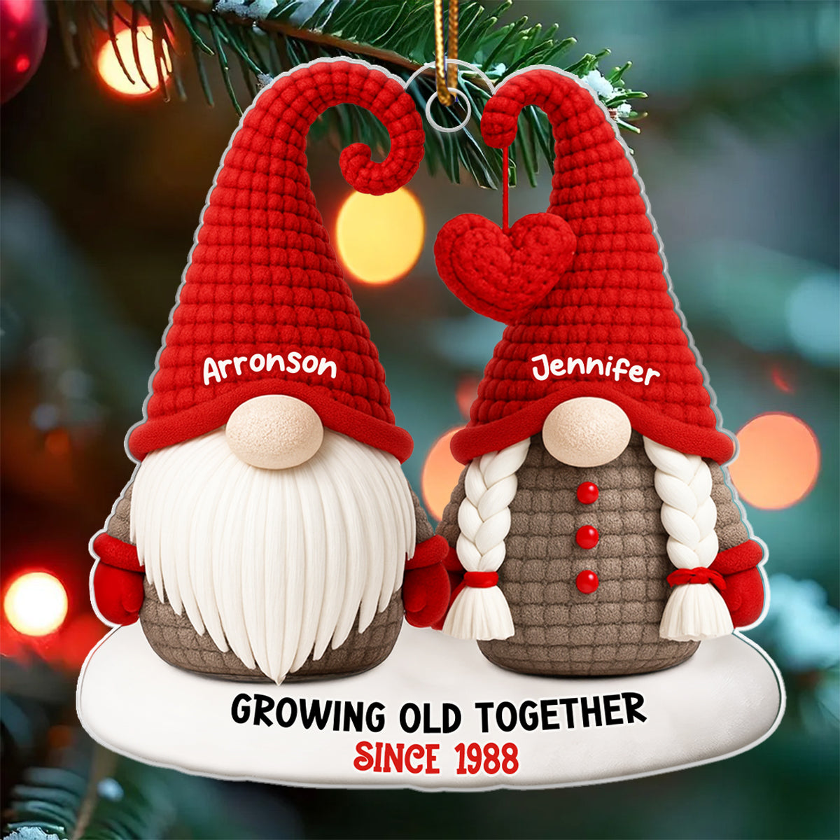 Gnome Old Couple Pattern Crochet - Personalized Acrylic Ornament - Unique Christmas Gift For Him, For Her, For Couple