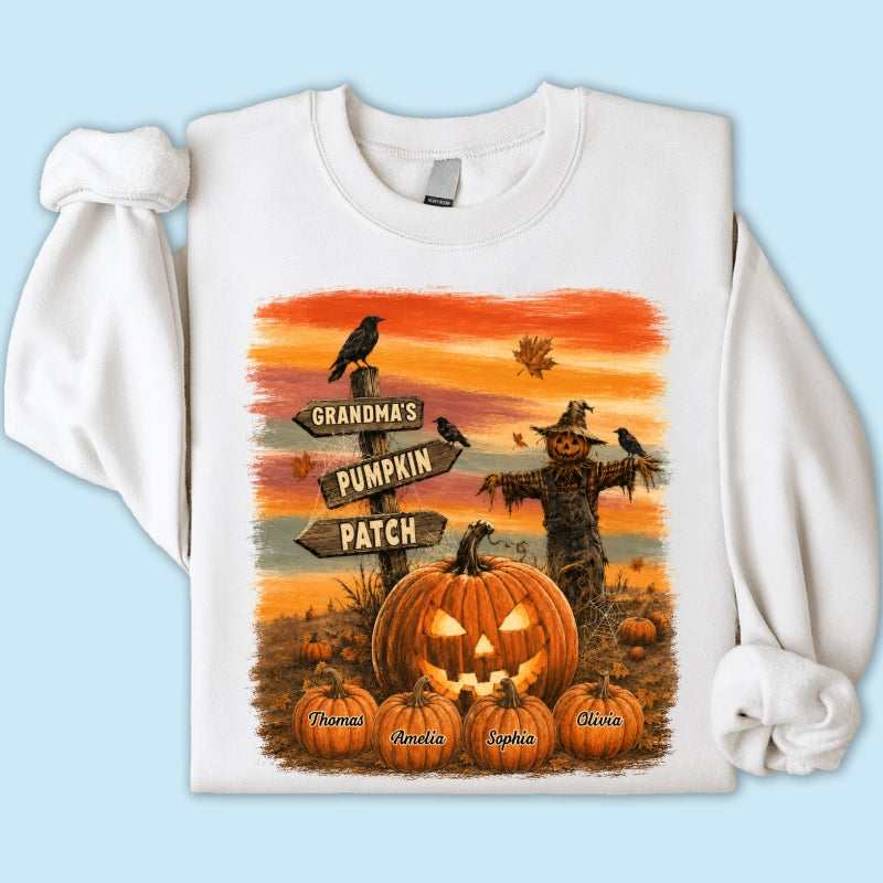Rustic Grandma's Pumpkin Patch - Personalized Shirt - Halloween Fall Gift For Grandmas