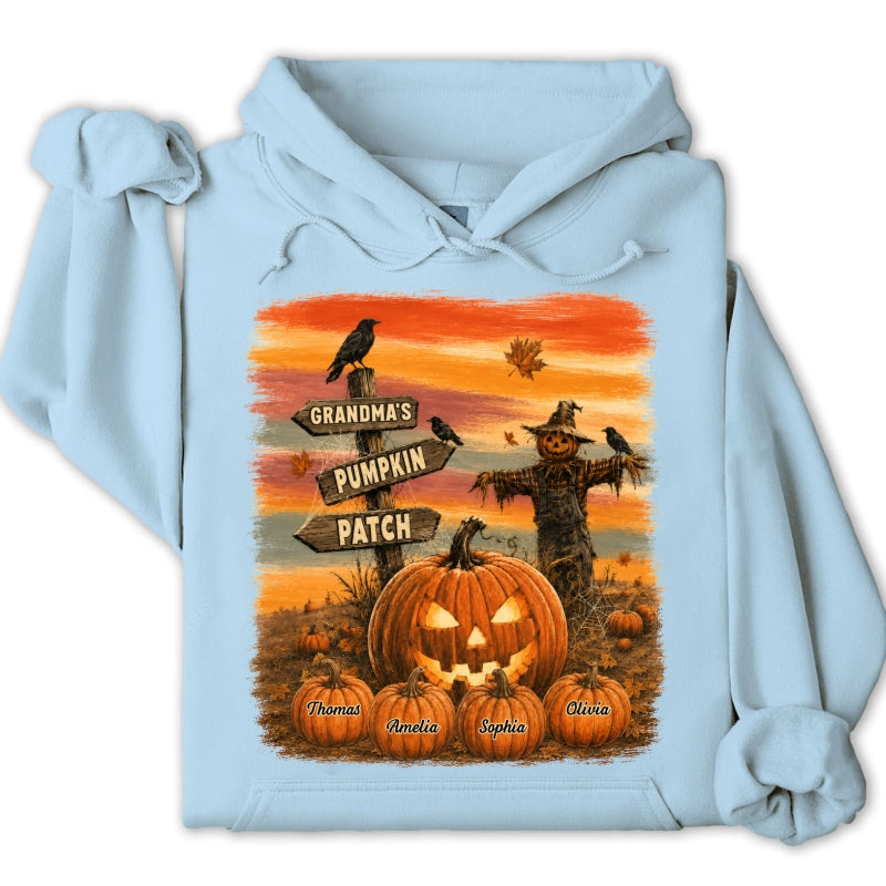 Rustic Grandma's Pumpkin Patch - Personalized Shirt - Halloween Fall Gift For Grandmas