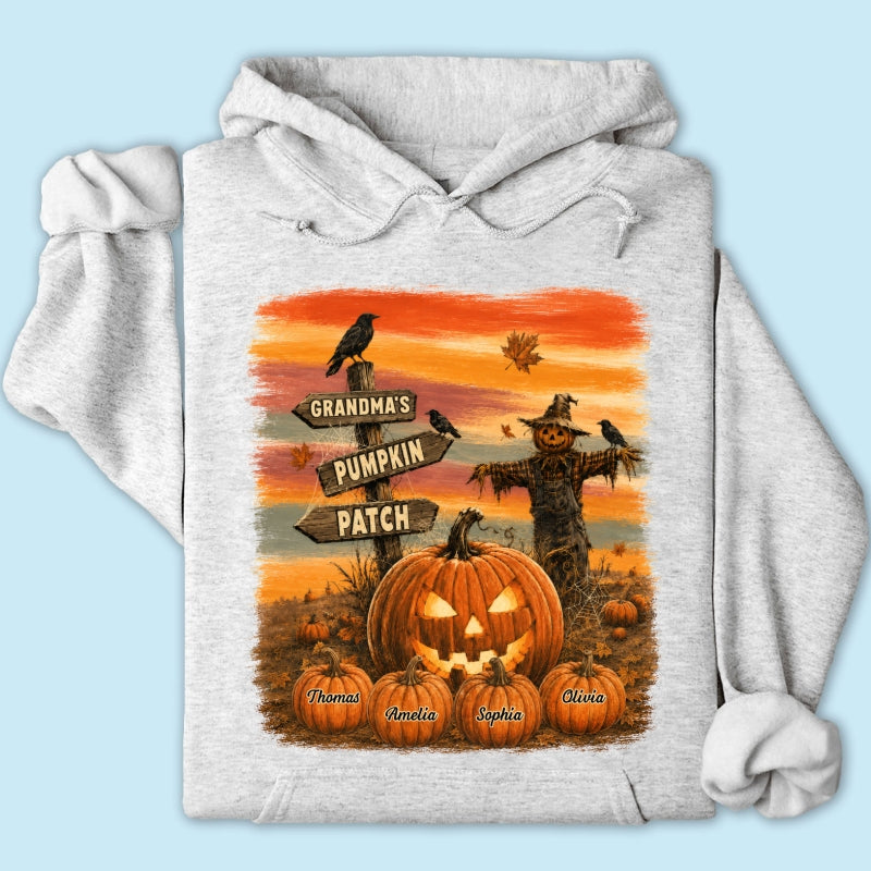 Rustic Grandma's Pumpkin Patch - Personalized Shirt - Halloween Fall Gift For Grandmas
