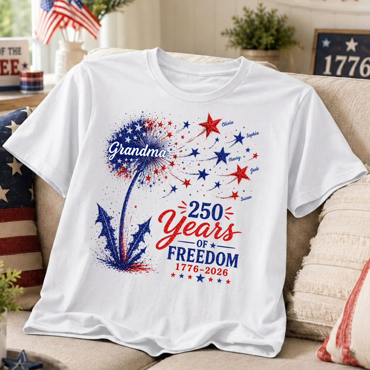 Grandma Patriotic Dandelion 250th Anniversary - Personalized Shirt - Gift for Grandma