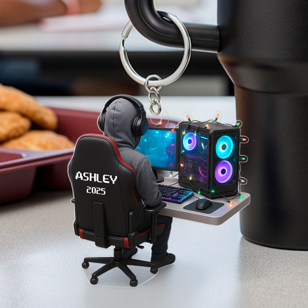 Custom Gamer Name PC Set Up - Personalized Acrylic Keychain - Custom Name Keyrings, Name Tag for Backpacks, Bottles