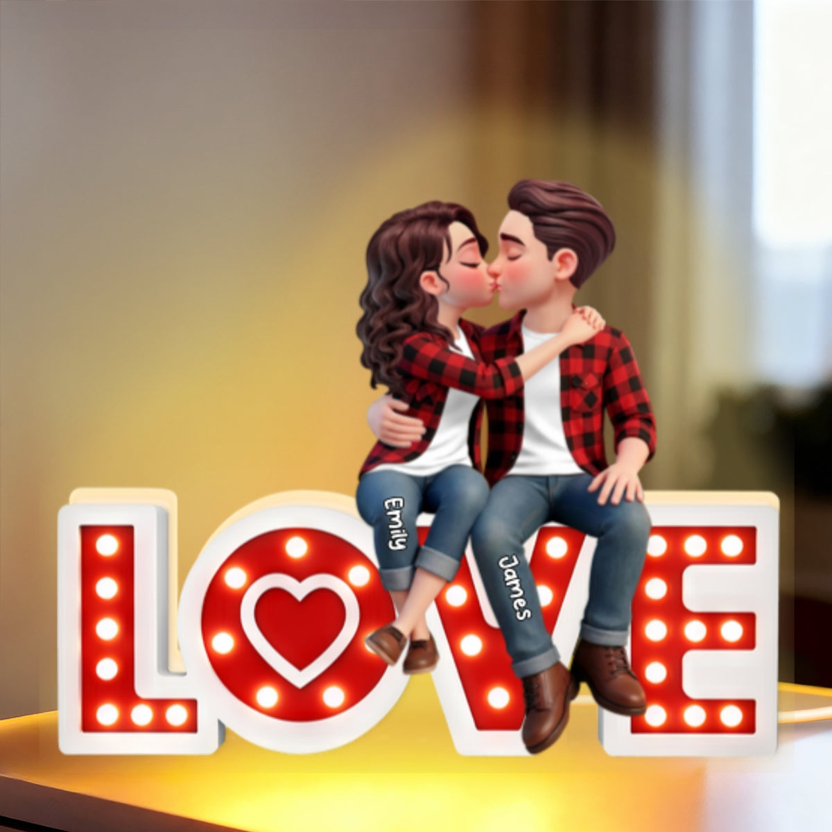 Eternal LOVE Couple Sitting Kissing - Personalized Light Box - Valentine's Day Gift For Couple, For Him, For Her