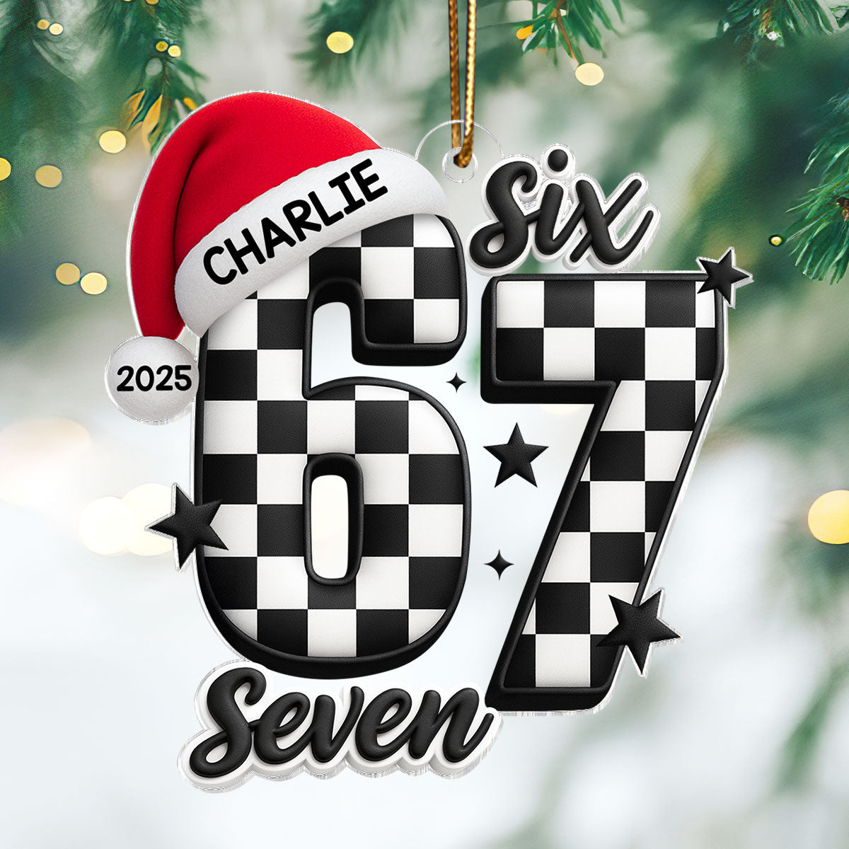 Six Seven Checkered - Personalized Acrylic Ornament - Christmas Gift for Kid, Grandkids