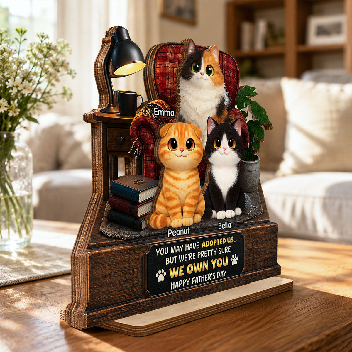 Pretty Sure We Own You - Personalized 2-Layered Wooden Plaque - Funny  Gift for Cat Dad