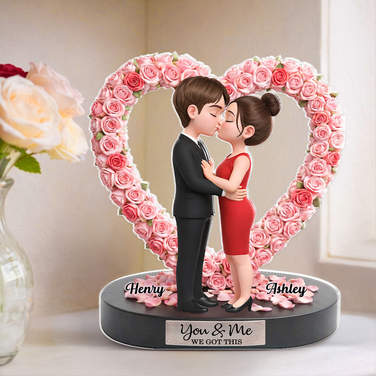 Love In Bloom - Personalized Acrylic Block Plaque - Anniversary, Valentine's Day Gift, Gift For Him, Gift For Her