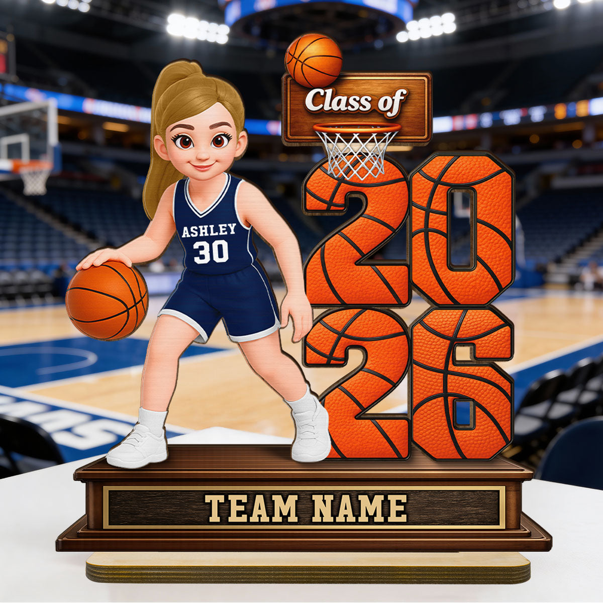 Basketball Senior Playing On Court Class Of 2026 2027 - Personalized 2-Layered Wooden Plaque - Graduation Gift For Son, Daughter
