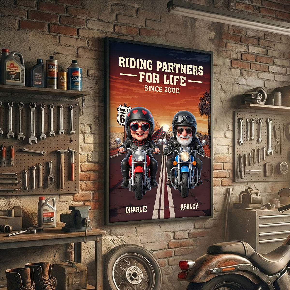 Old Bikers Couple Riding Partners for Life - Personalized Poster - Sentimental Nostalgia Gift for Him, Gift for Her