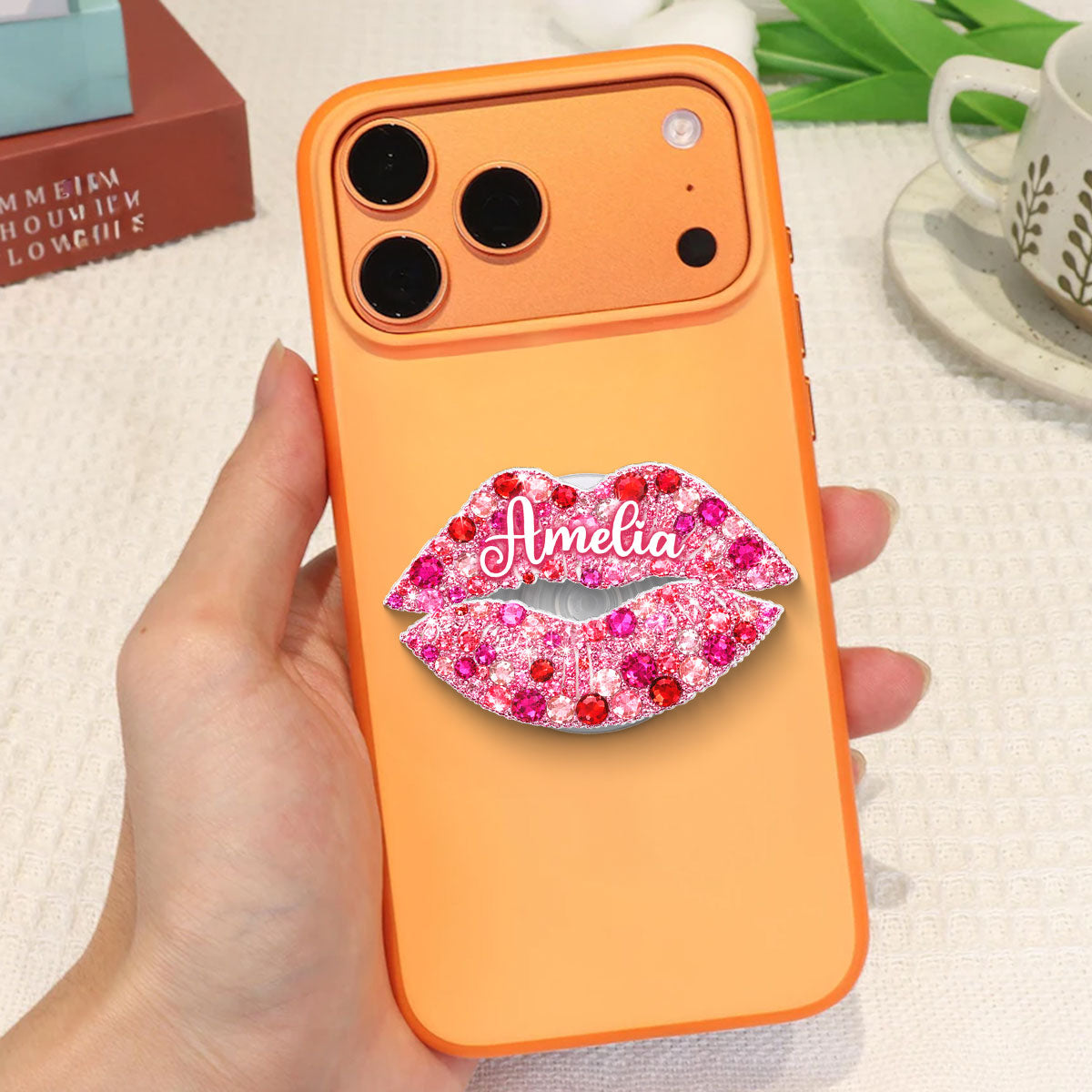 3D Effect Kiss Valentine - Personalized Acrylic Magnetic Phone Grip - Anniversary, Valentine's Day Gift, Gift For Her