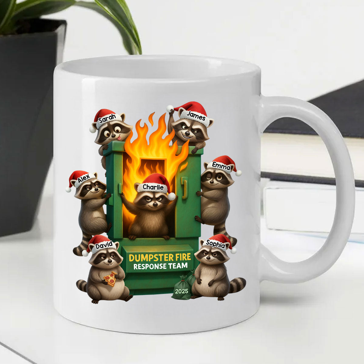 Cunning Raccoon Office Chaos Dumpster Fire Response Team - Personalized Mug - Funny Holiday Gift for Coworkers