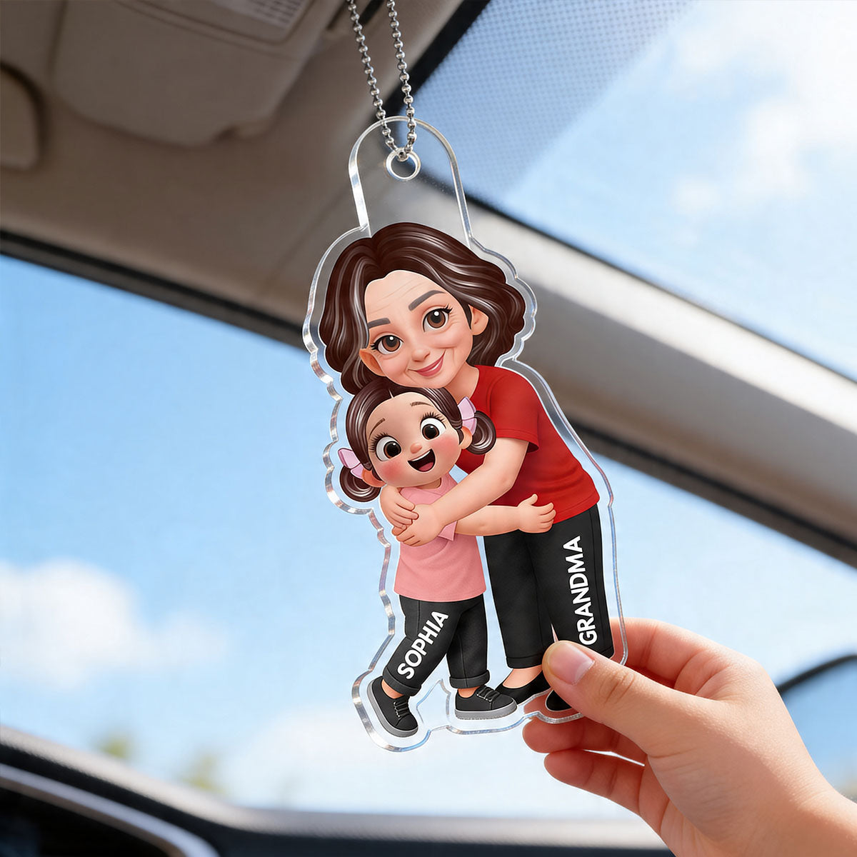 Grandma Grandkids Hugging - Personalized Acrylic Car Hanger - Mother's Day Gift For Grandma, Mom