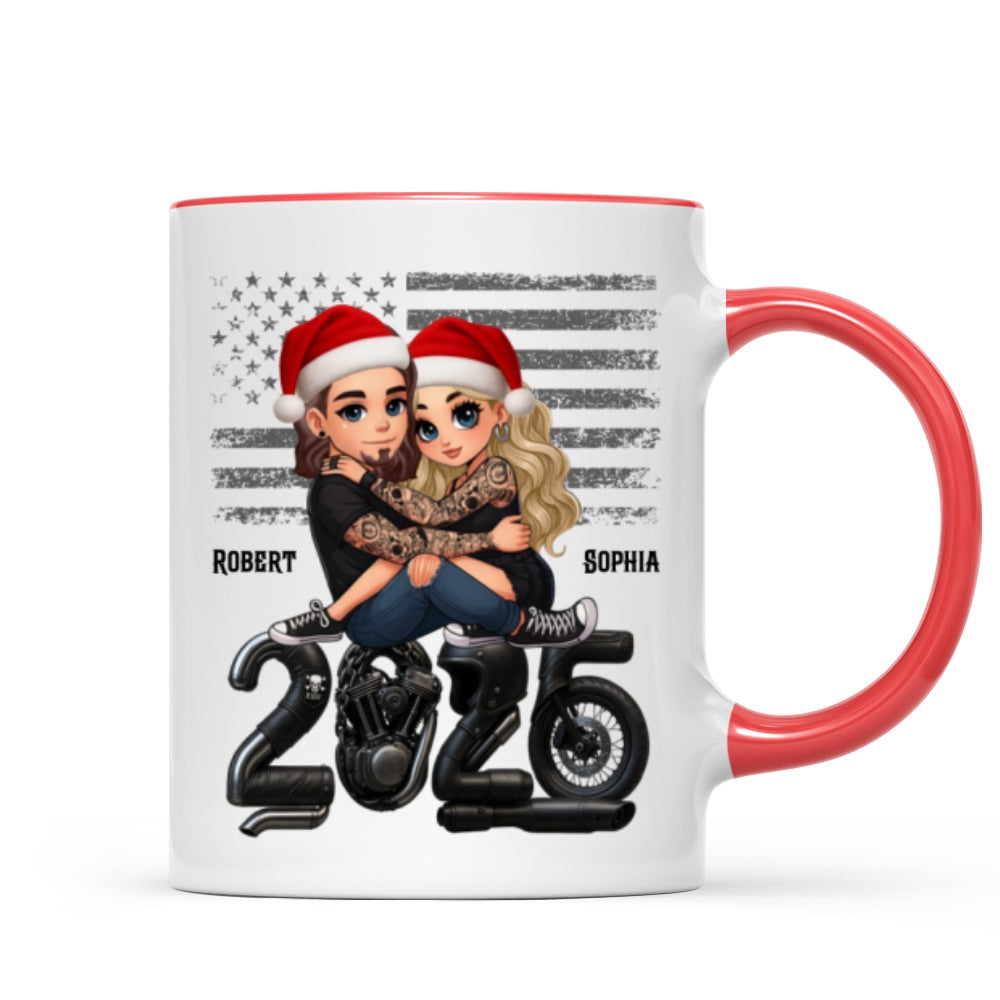 3D Effect Biker Couple Christmas - Personalized Mug - Gift For Bikers, Gift For Him, For Her