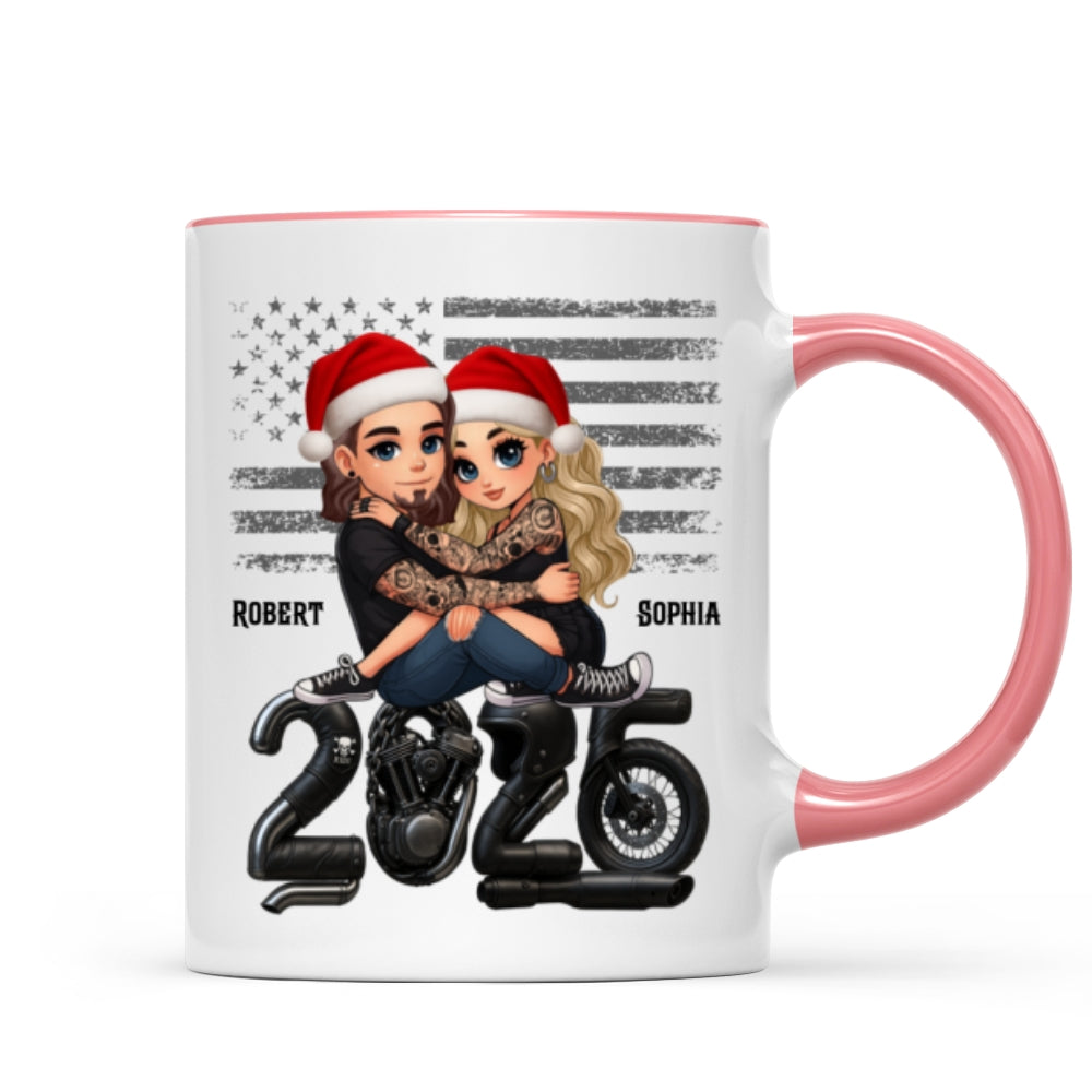 3D Effect Biker Couple Christmas - Personalized Mug - Gift For Bikers, Gift For Him, For Her