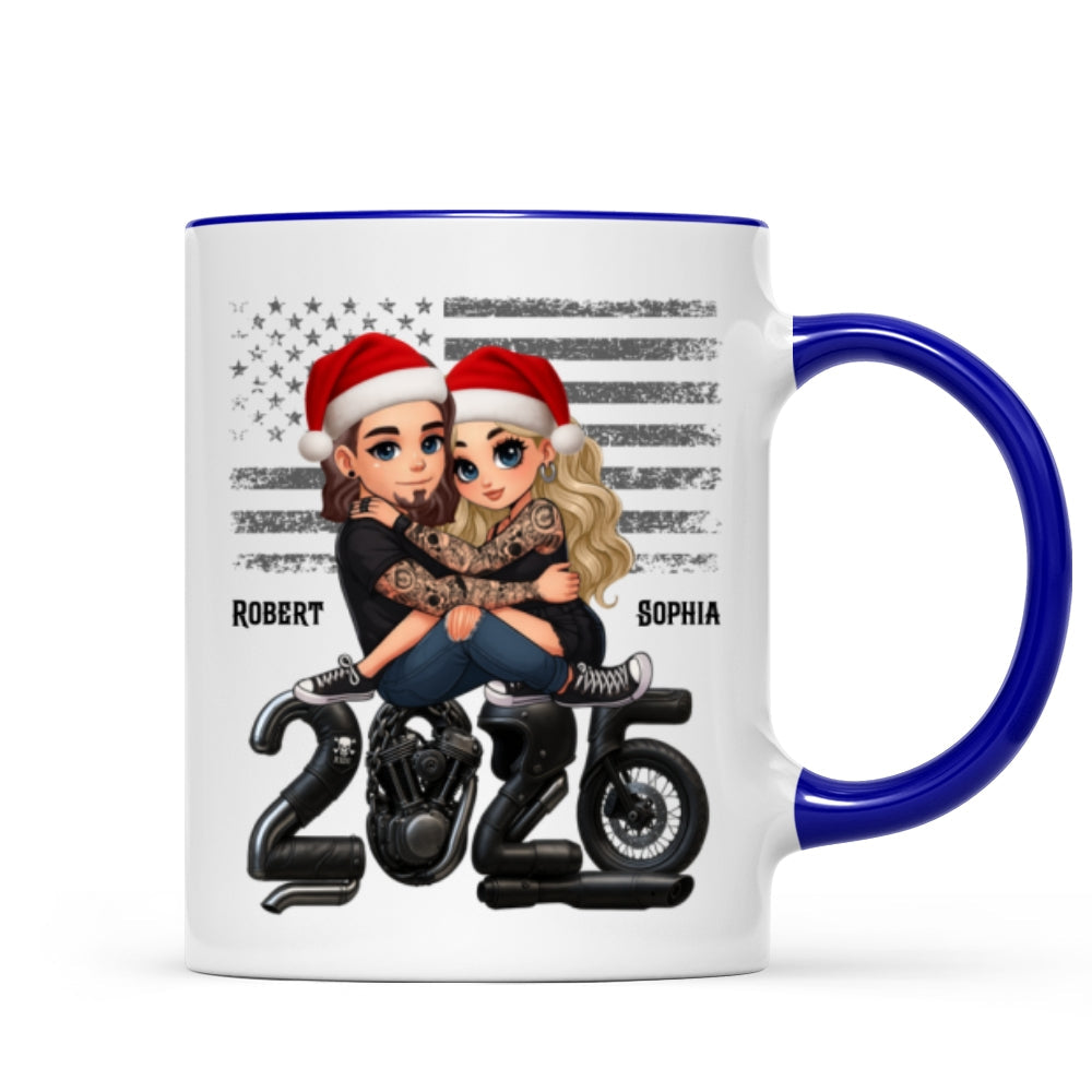 3D Effect Biker Couple Christmas - Personalized Mug - Gift For Bikers, Gift For Him, For Her