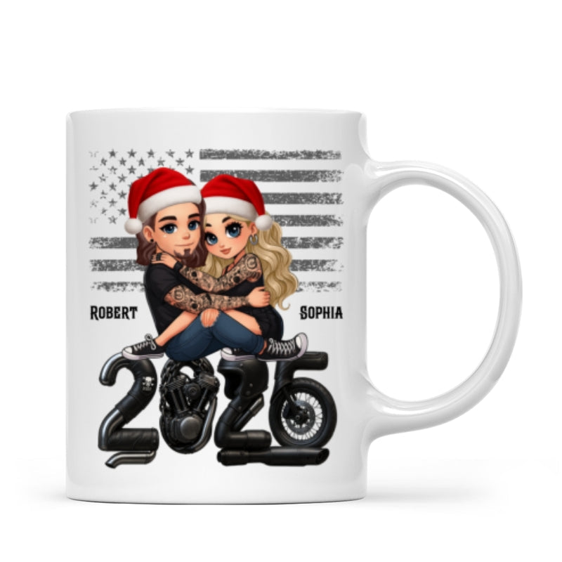 3D Effect Biker Couple Christmas - Personalized Mug - Gift For Bikers, Gift For Him, For Her