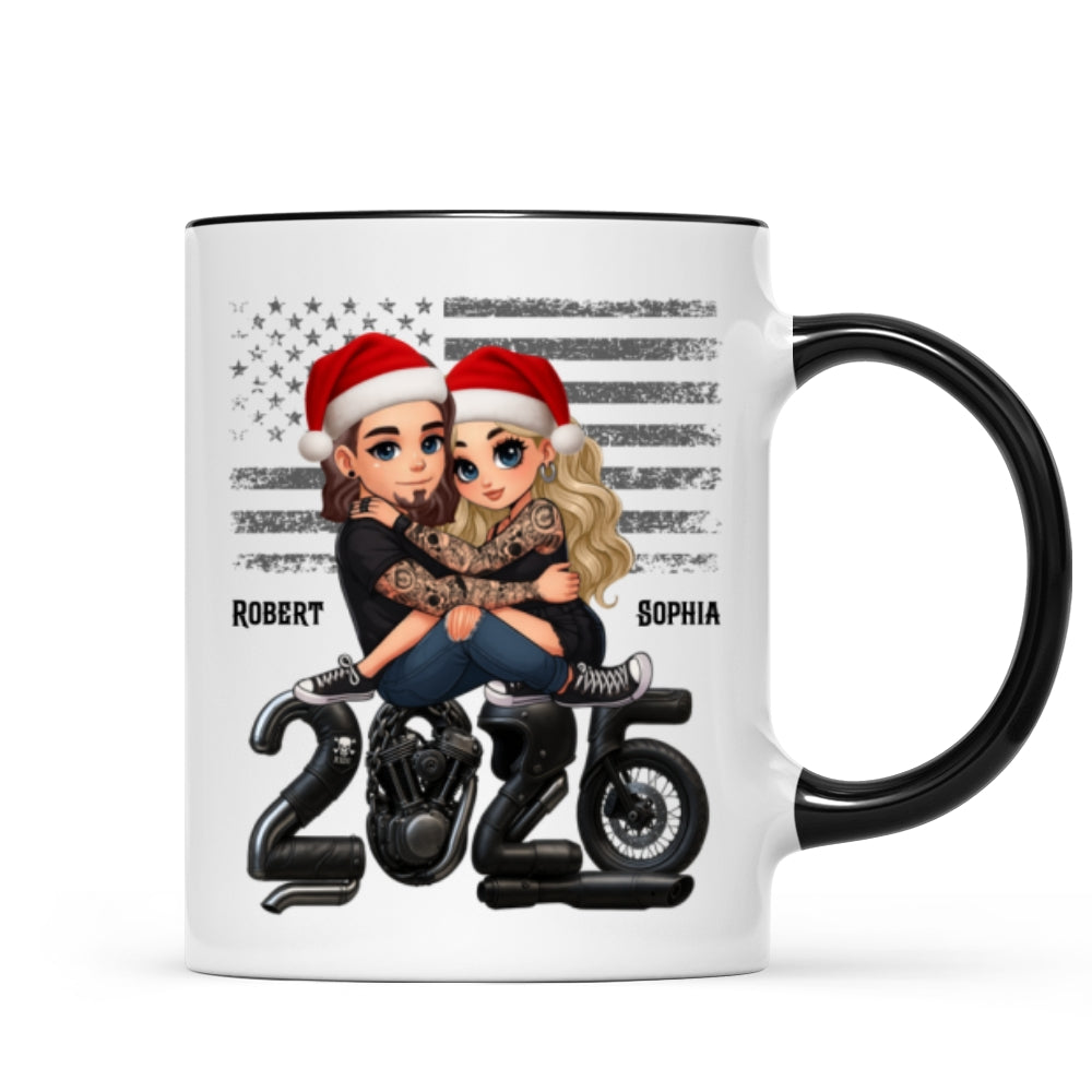 3D Effect Biker Couple Christmas - Personalized Mug - Gift For Bikers, Gift For Him, For Her