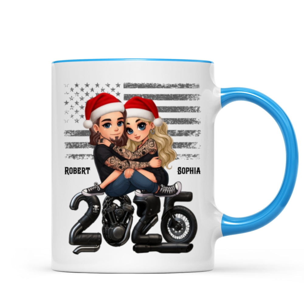 3D Effect Biker Couple Christmas - Personalized Mug - Gift For Bikers, Gift For Him, For Her