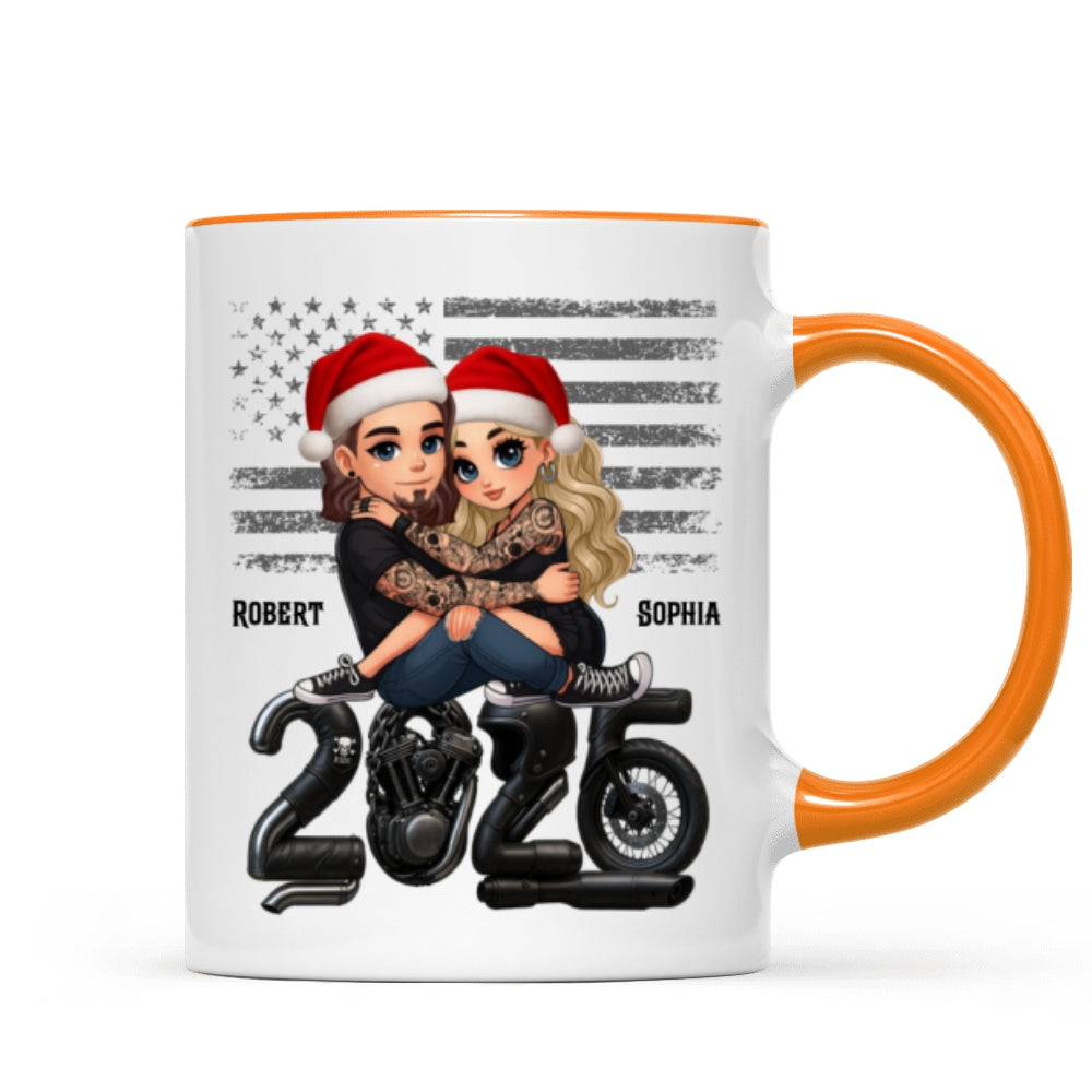 3D Effect Biker Couple Christmas - Personalized Mug - Gift For Bikers, Gift For Him, For Her