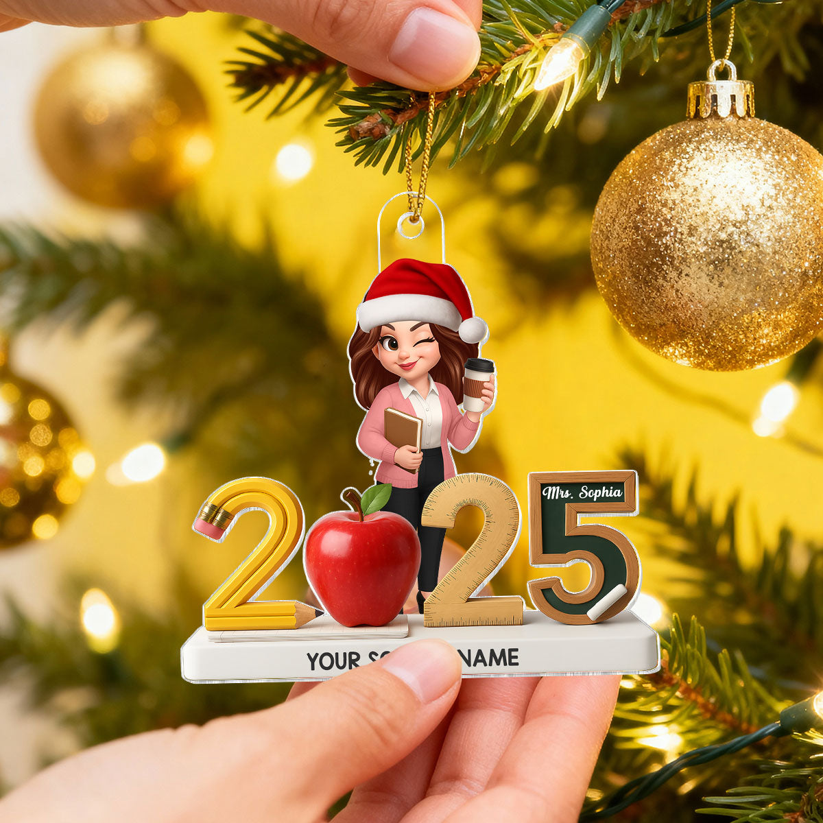 3D Effect Christmas Teacher Things - Personalized Acrylic Ornament - Gift For Teachers