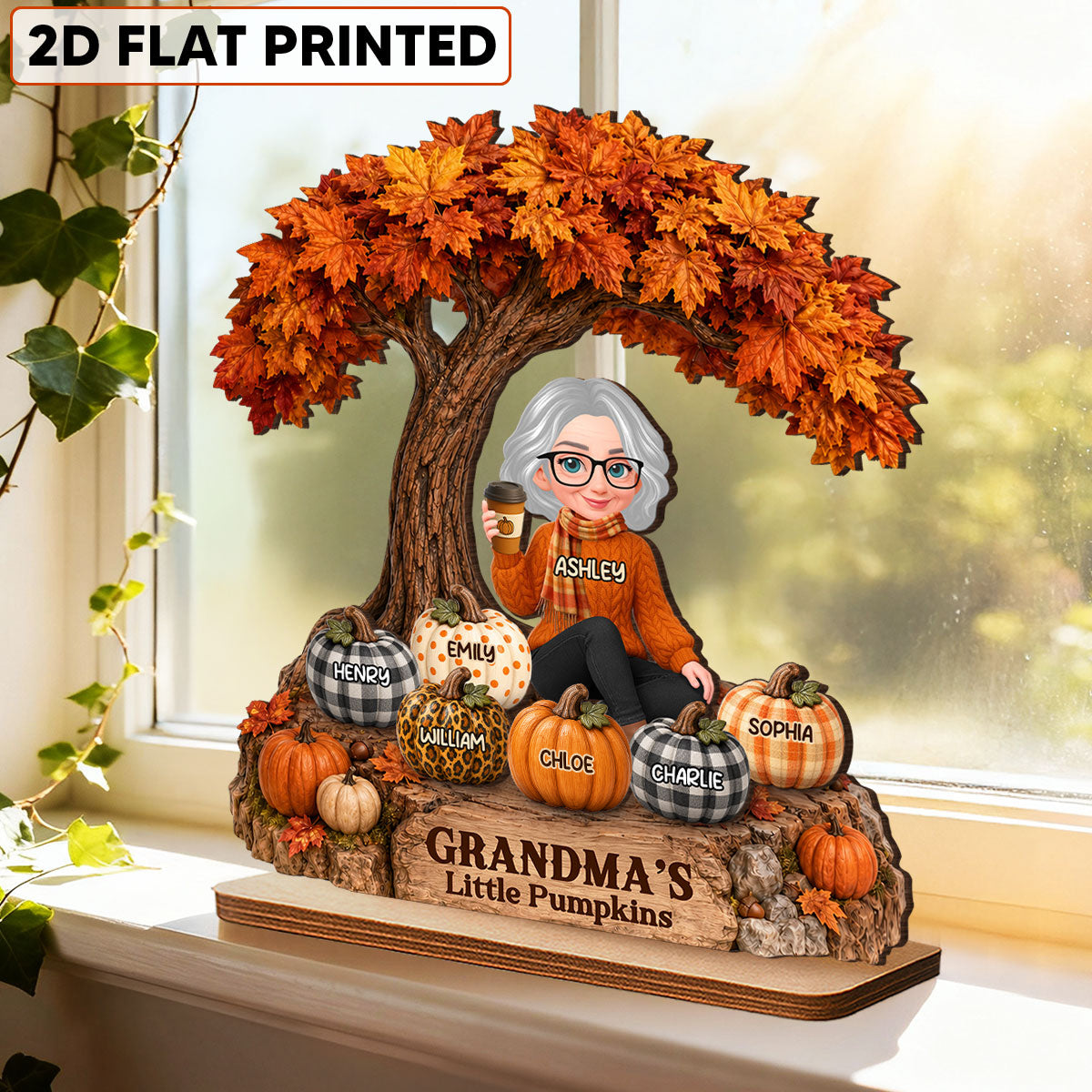 Fall Season Tree Grandma's Little Pumpkins - Personalized 2-Layered Wooden Plaque - Fall Decor For Grandma
