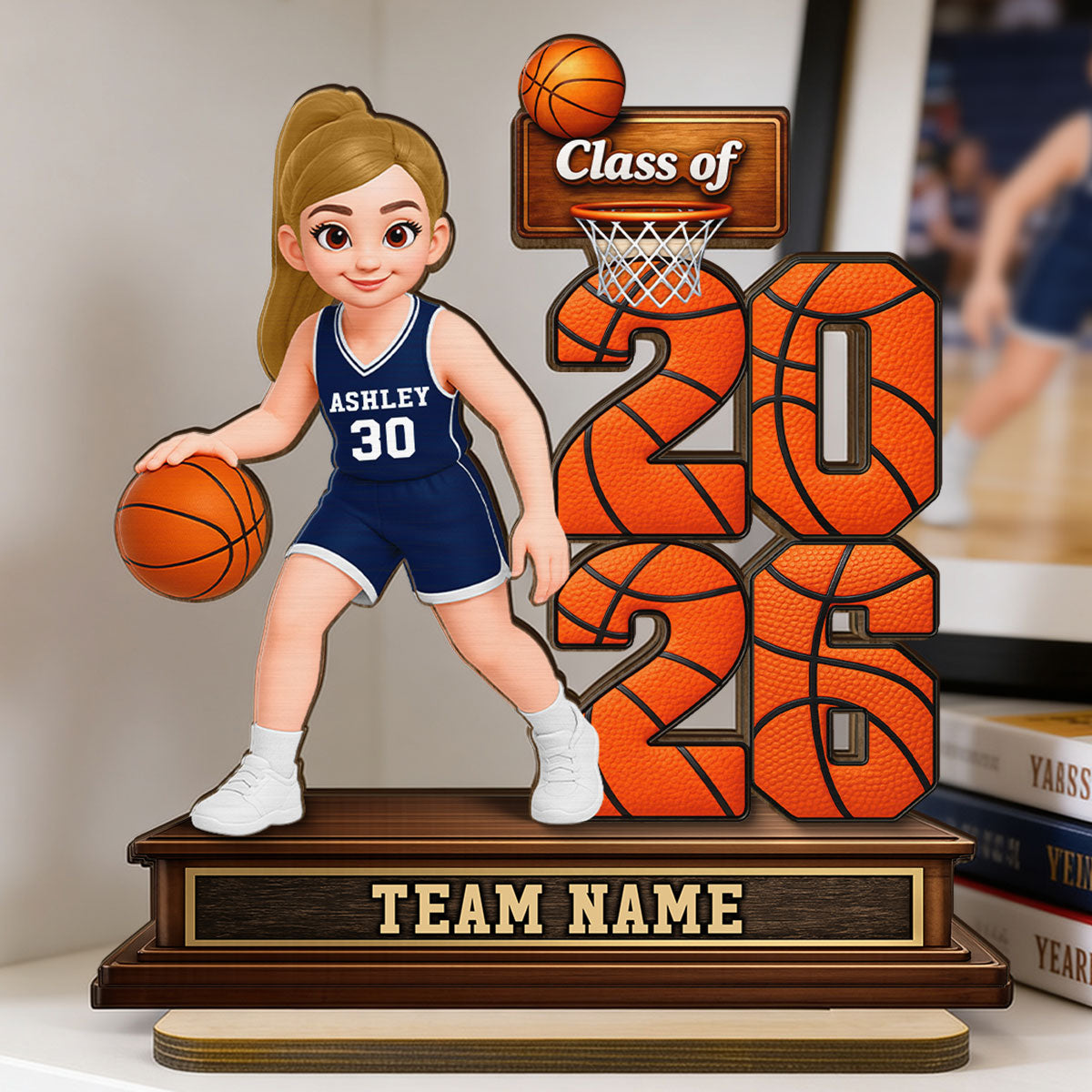 Basketball Senior Playing On Court Class Of 2026 2027 - Personalized 2-Layered Wooden Plaque - Graduation Gift For Son, Daughter