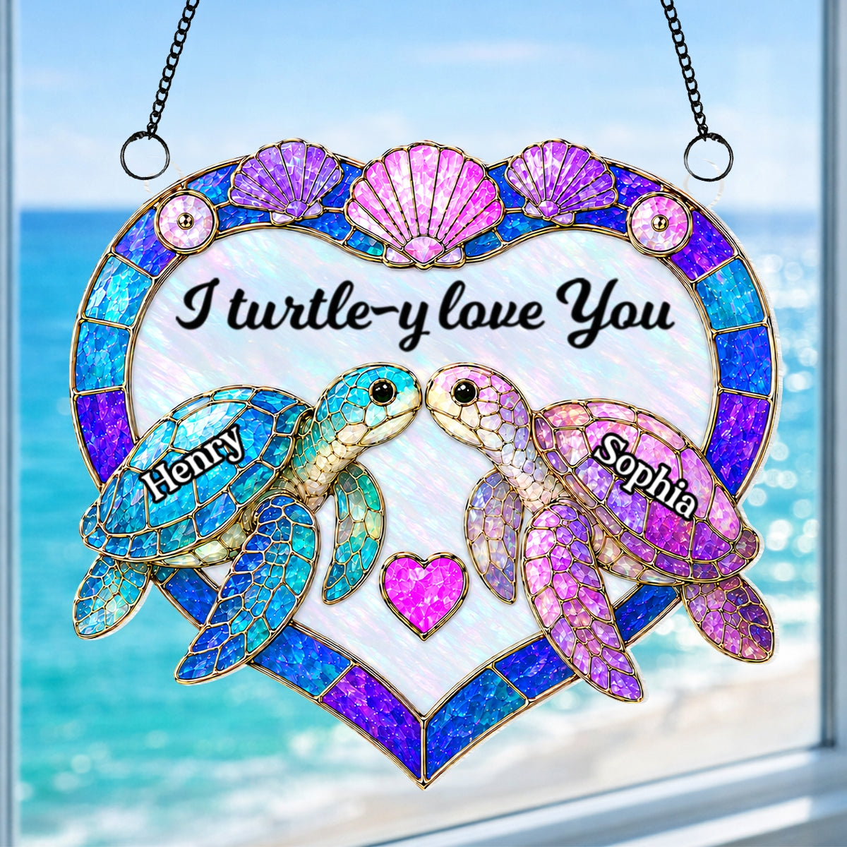 Couple Sea Turtle - Personalized Suncatcher Ornament - Anniversary Gift for Him, Her