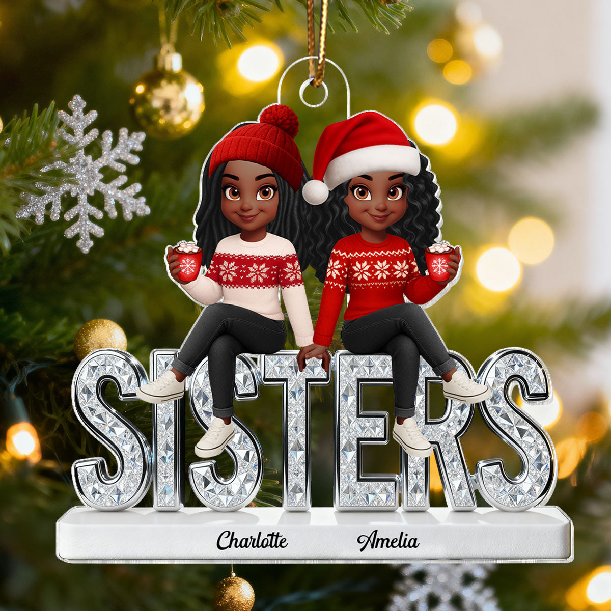 [BUY 1 GET 1 FREE] 3D Shinning Effect Sisters Forever Christmas - Personalized Acrylic Ornament - Gift For Sisters