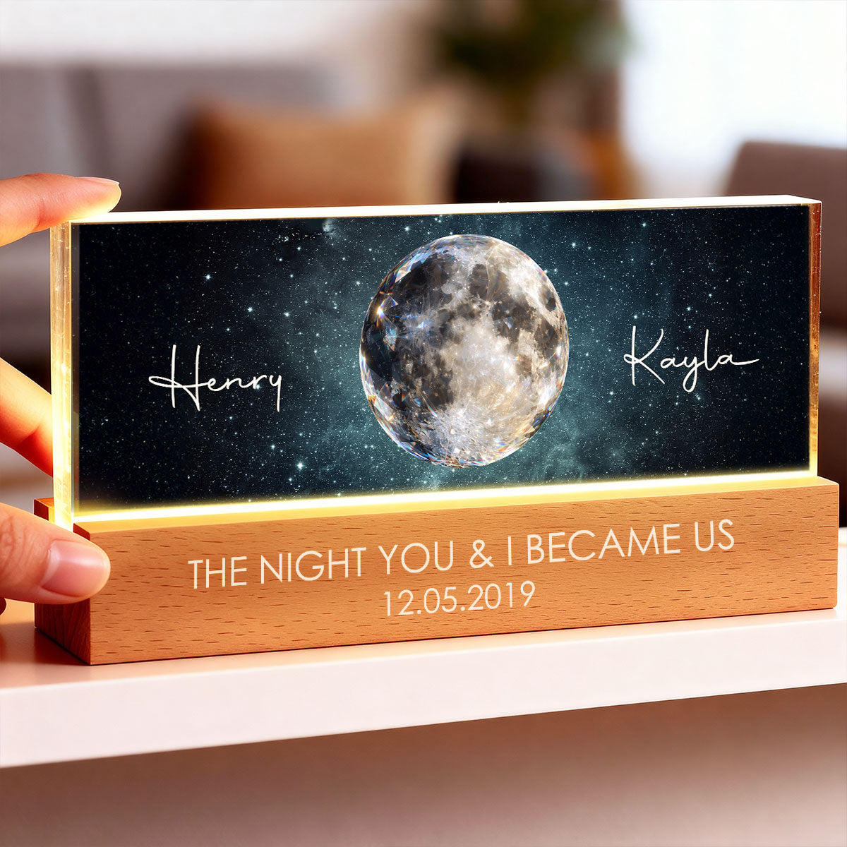 Couple Moon Phase The Beginning of Our Forever - Personalized Acrylic Block LED Night Light - Anniversary, Valentine's Day Gift for her, for him