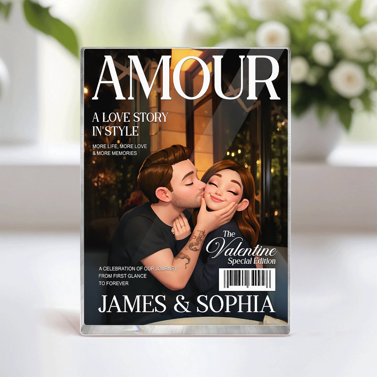 Couple Love Story Magazine Cover - Personalized Acrylic Block Plaque - Anniversary, Valentine's Day Gift, Gift For Him, Gift For Her