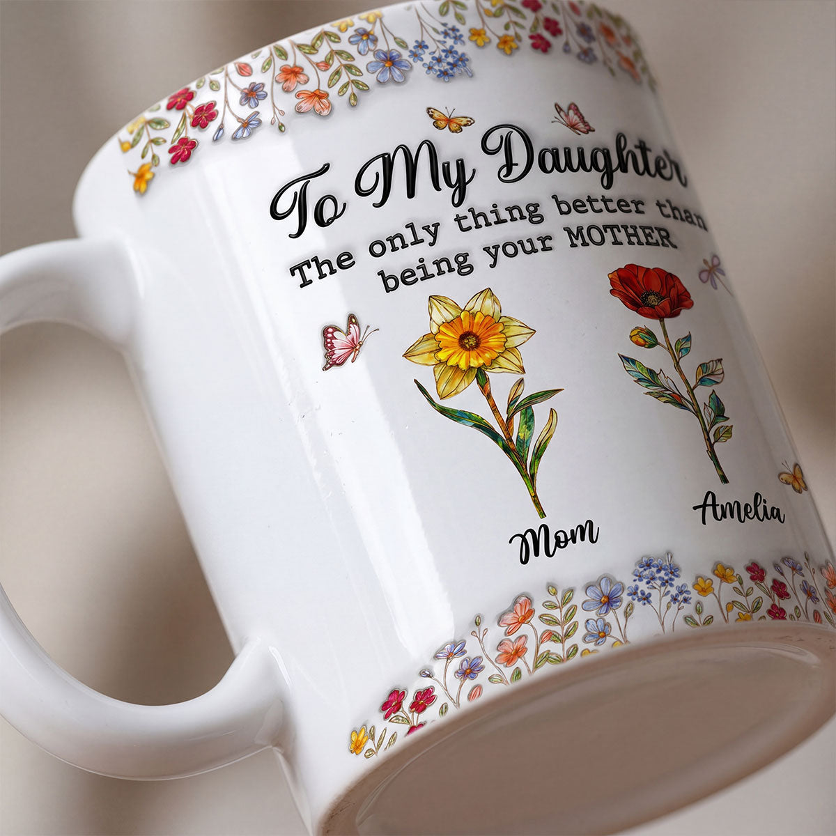 To My Daughter Mom And Daughter Custom Birth Month Flowers Kids Names - Personalized Mug - Mother's Day Gift For Daughter